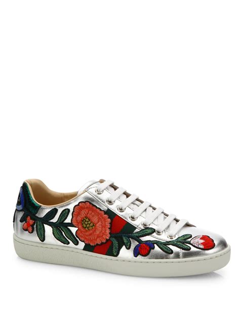 gucci flower embroidered sneakers|Gucci ace embroidered sneakers.